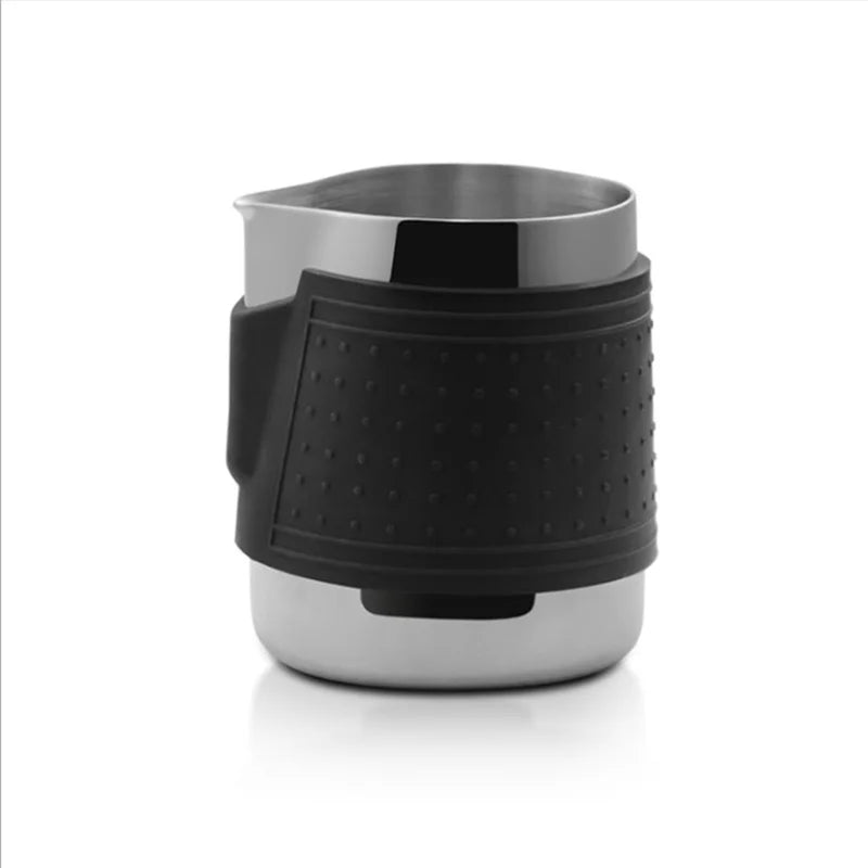 Milk Frothing Pitcher Latte Cup,Frothing Cup with Anti-Scald Black Silicone Sleeve Cappuccino Milk Froth,Stainless Steel