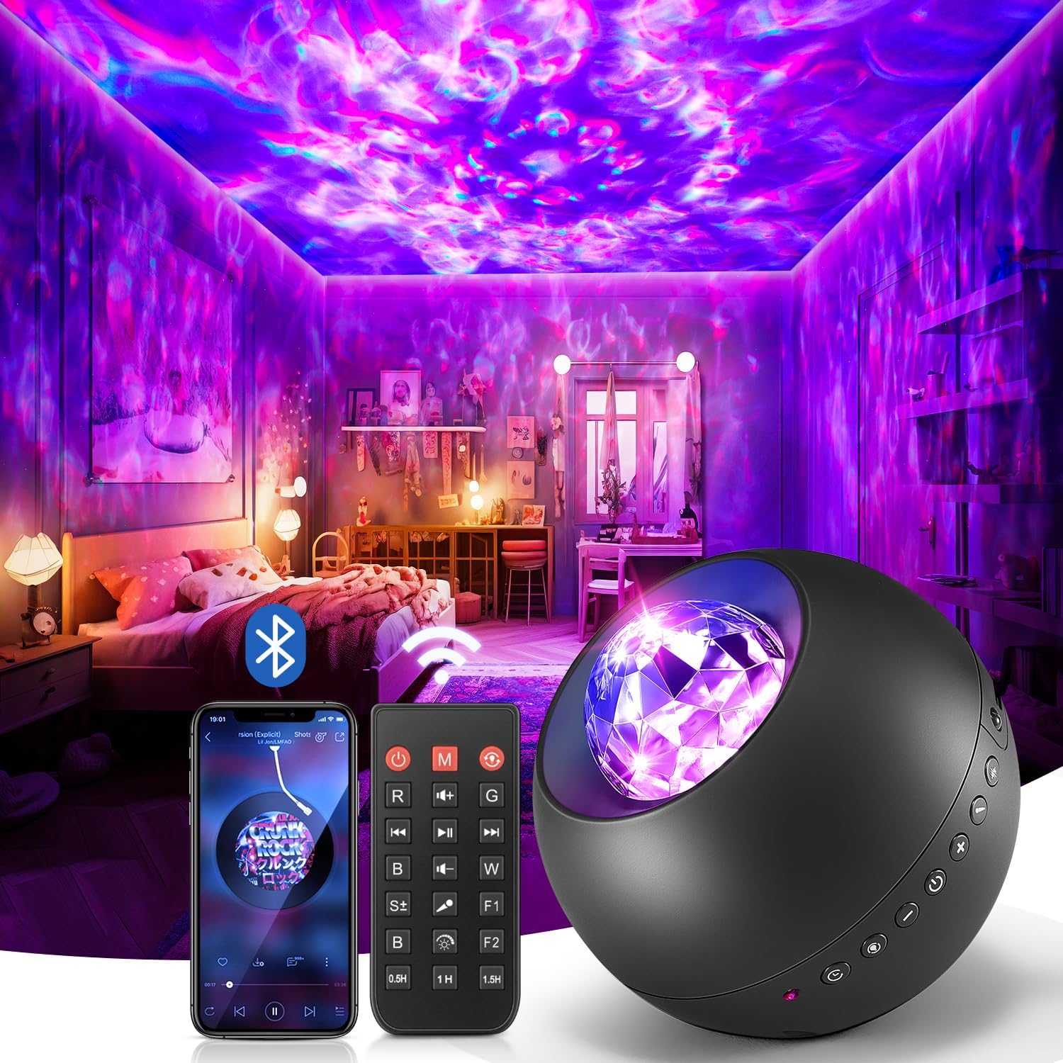 Galaxy Projector for Bedroom Gifts for Teen Boy Gifts, 20Colors Galaxy Light Projector, 15White Noise Led Lights Hifi Bluetooth Speaker,Remote&Timer Ceiling Projector Lights Trendy Stuff