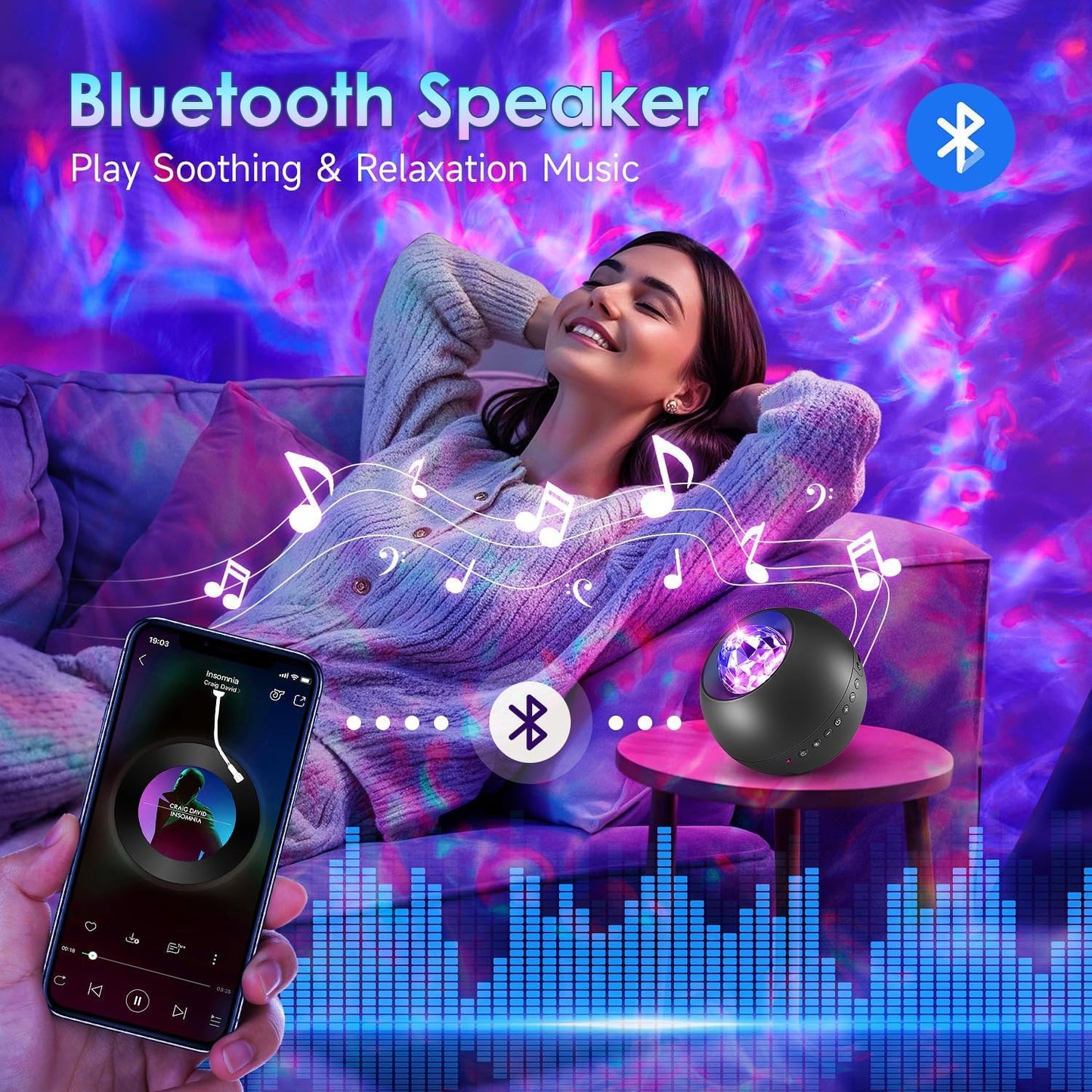 Galaxy Projector for Bedroom Gifts for Teen Boy Gifts, 20Colors Galaxy Light Projector, 15White Noise Led Lights Hifi Bluetooth Speaker,Remote&Timer Ceiling Projector Lights Trendy Stuff