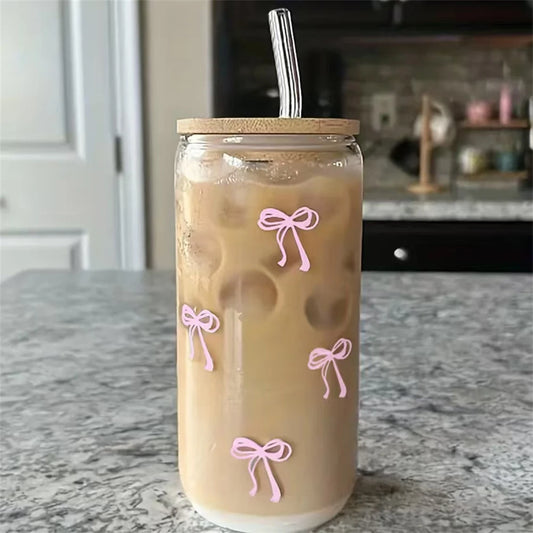 Aesthetic Glass Cup with Lid & Straw