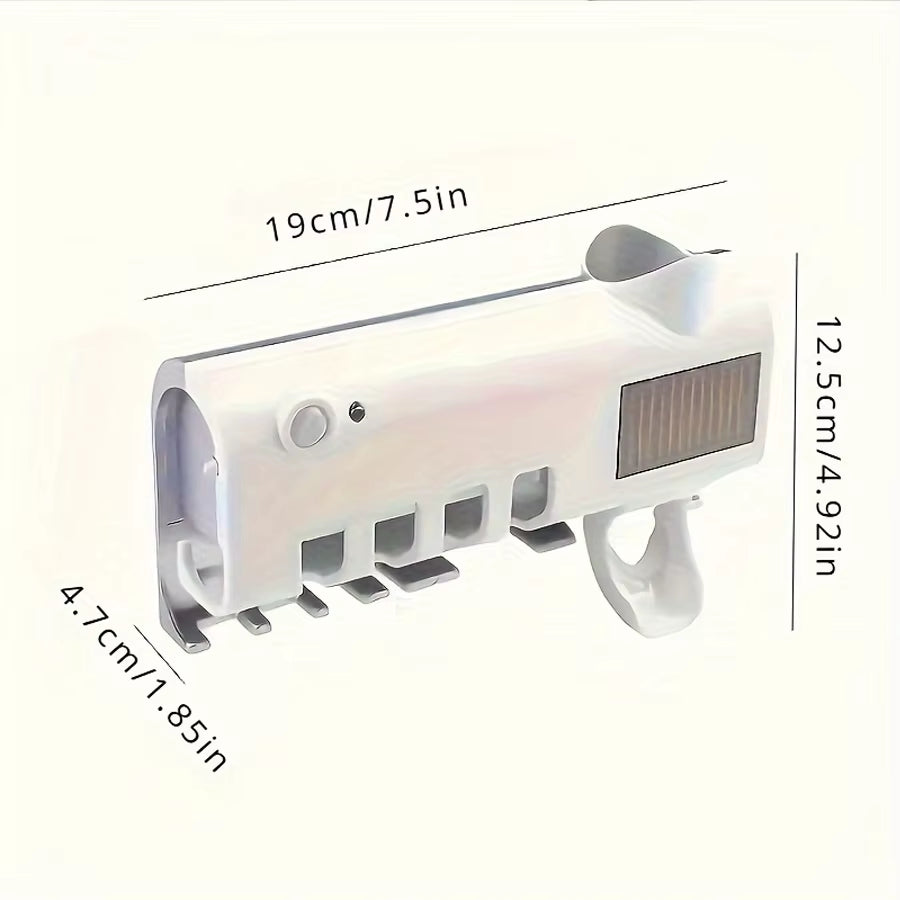 Upgraded 3-In-1 Electric Blue Light Disinfection Toothbrush Holder with Toothpaste Dispenser, Wall-Mounted No-Drill USB Charging